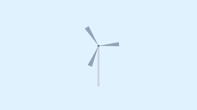 Simple 2D Animated Wind Turbine Rotating on Blue Background for Renewable Energy Sustainability and Clean Power Generation Concepts