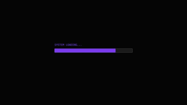 Purple Progress Bar Filling with "SYSTEM LOADING..." Text for Tech Interfaces and Computer Processing Visuals