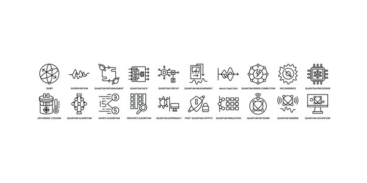 Quantum Computing Icons &ndash; 20 Vector Symbols for Technology and Science UI