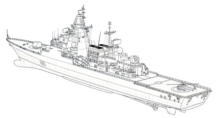 Modern Warship Blueprint - Naval Destroyer Illustration © nanas