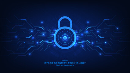 Fototapeta premium Cybersecurity data protection business privacy concept. Padlock on a futuristic digital circuit background. Protection mechanism and system privacy. Technology vector illustration.