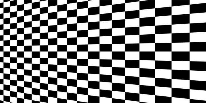 Checkerboard, chessboard, checkered plane in angle perspective. Tilted, vanishing empty floor.
