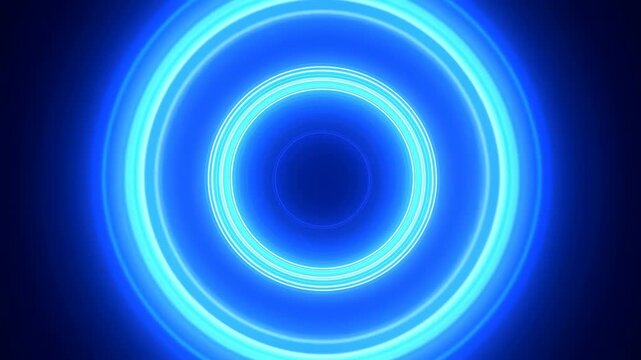 Vivid Neon Glow. Dynamic Cyberpunk Atmosphere With Glowing Blue Rings And Energetic Digital Effects