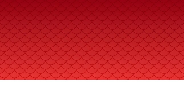 Vibrant red background with a fish scale pattern and white space, symbolizing Chinese culture and design. China.