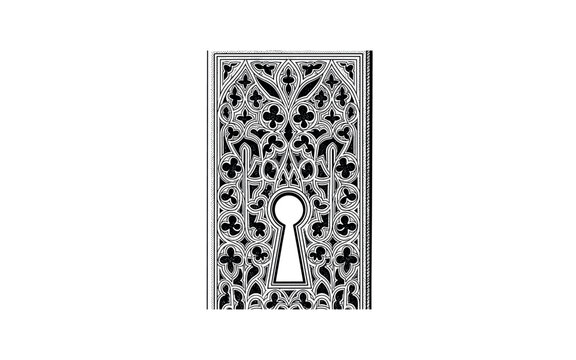 Intricate medieval keyhole design with gothic ornamental patterns and floral motifs