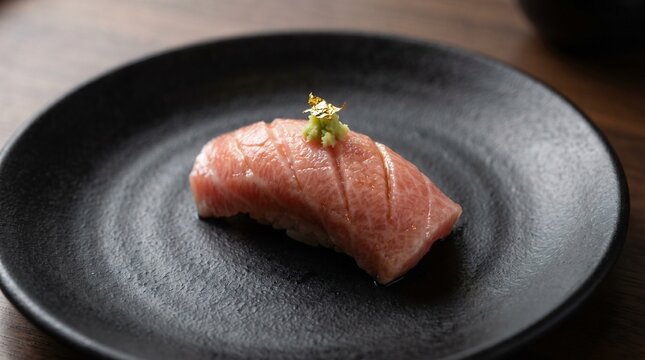 Premium Japanese Omakase Sushi Fatty Tuna Otoro with Gold Leaf