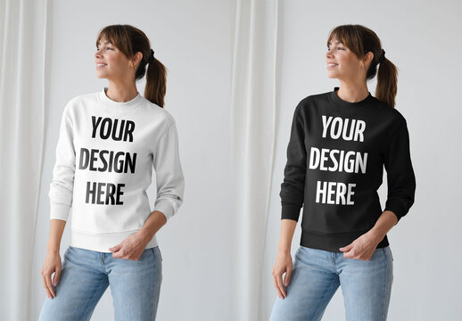 Mockup Of Woman In Customizable Sweatshirt Indoors
