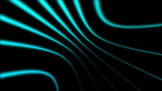 Abstract Blue Green Neon Lines Background on Black Screen, Futuristic Glowing Blue Green Light Rays Motion Graphic for Intro, Digital Cyberpunk Laser Beam Animation for Modern Video Design.