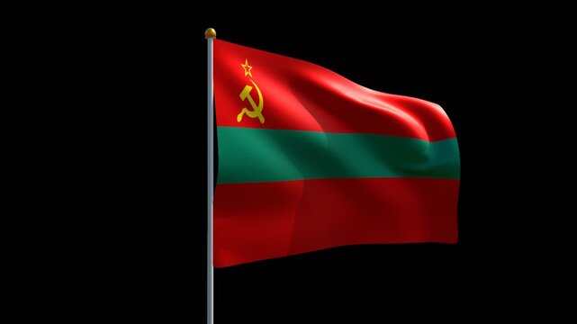 Triaspol Transnistria Waving Flag Seamless Loop - 3D Rendering Animation Transparent Background