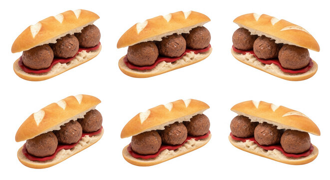 six italian meatball subs isolated on white a close-up food photo for restaurant menus websites and culinary promotions