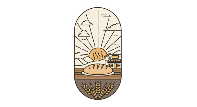 Artistic depiction of bread making process from wheat to baked loaf.
