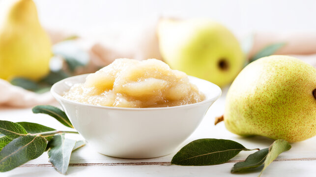 Pear applesauce is a nutritious treat or puree for infants, providing a natural sweetness with a blend of fresh fruits