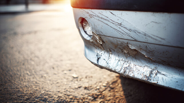 Car bumper showing noticeable scrapes and dents, highlighting issues of auto damage, accident costs, and vehicle maintenance