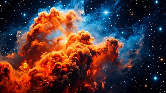 Orange and blue nebula in deep space