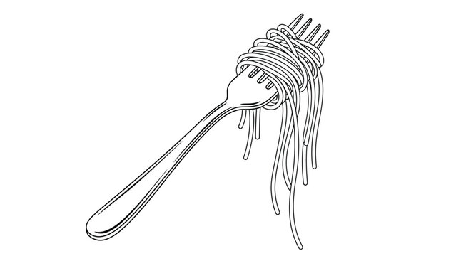 Fork with spaghetti, italian pasta dish, classic meal preparation, hand drawn vector illustration for menus and cookbooks.