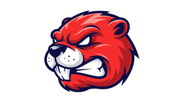 Furious Red Beaver Mascot Head Logo, Aggressive Animal Emblem