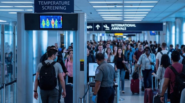 Thermal Imaging Temperature Screening at Airport International Arrivals Terminal