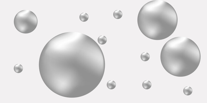 Shiny metal ball. Chrome, silver or aluminum  3d sphere isolated on white background. Realistic glossy round bubble. Gray molecule. Vector light pearl or orb illustration.