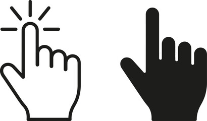 Fototapeta premium Hand cursor pointing finger icon set featuring click action outline and solid silhouette styles for web design