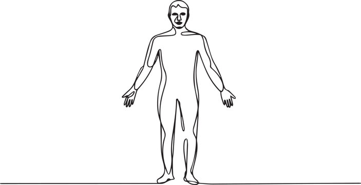 Continuous line drawing of a man standing with arms outstretched