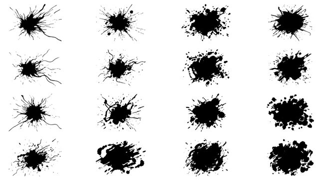 Splatter hand-drawn set with black ink effects and grunge textures featuring texture, art, design with illustration and vector elements for artistic,