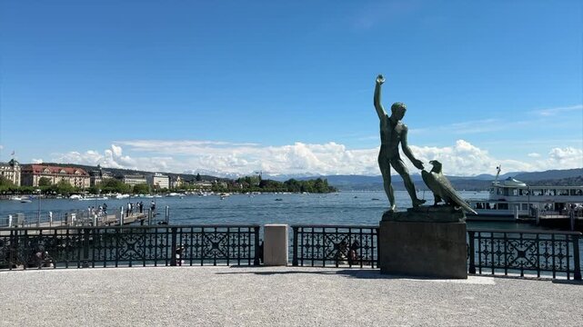 A high definition cinematic view of lake Zurich in the summer time.