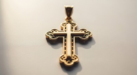 Obraz premium Elegant Gold Orthodox Christian Cross Pendant Detailed Design.