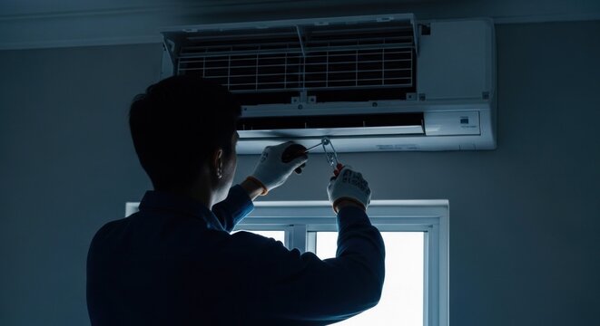 Technician Performing Maintenance on an Air Conditioning Unit 1.
