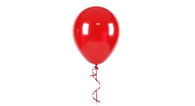 Single Red Balloon with Curly Ribbon Isolated on White Background for Celebration and Birt