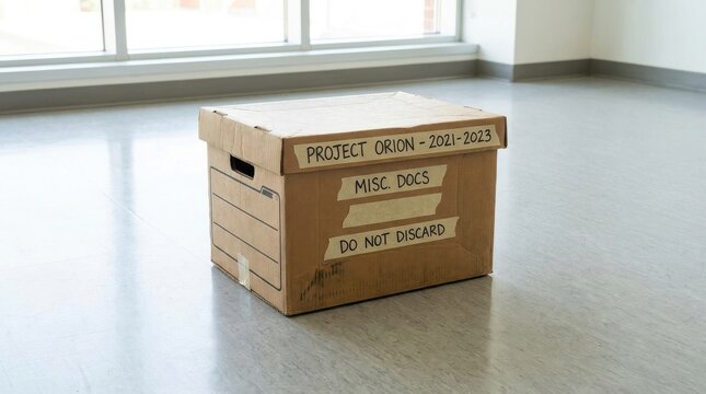 A Sturdy Cardboard Archive Box Labeled Project Orion Misc Docs