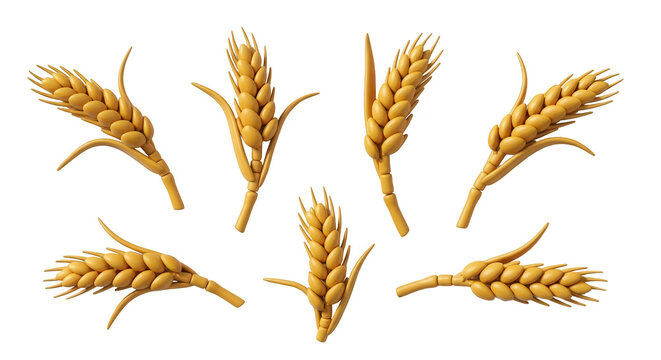 isolated golden wheat sprigs scattered against a clean white background creating a minimalist agricultural design for food and farming content