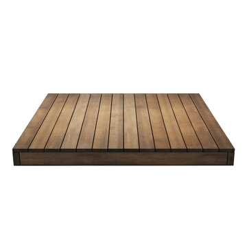 Rectangular wooden deck platform isolated on a transparent background