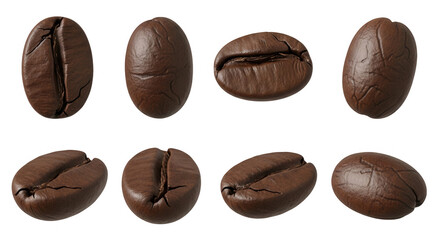 Fototapeta premium close-up of roasted coffee beans in multiple angles on a white background food and beverage marketing materials