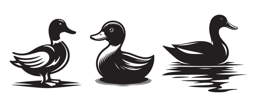 Rubber Duck Icon Set &ndash; Cute Bath Toy Symbols in Outline and Solid Black Vector Style for Kids and Bathroom Decor