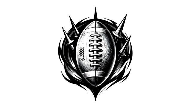 Gothic Football Ritual Stylized American football relic pierced by abstract spikes in gothic blackwork tattoo style.