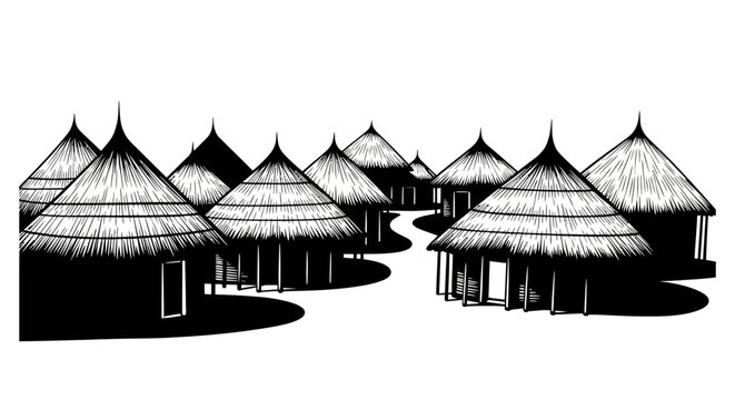 Traditional Thatched Roof Village Houses.
