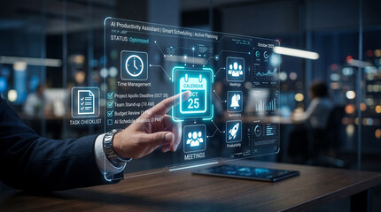 Obraz premium Futuristic Interface for AI Productivity and Smart Scheduling Tool