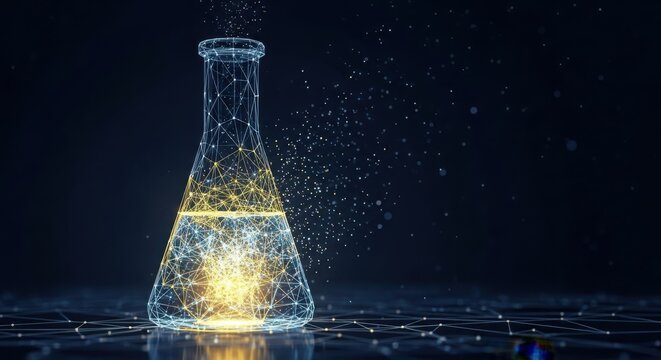 a conical flask with a green liquid and bubbles illustration