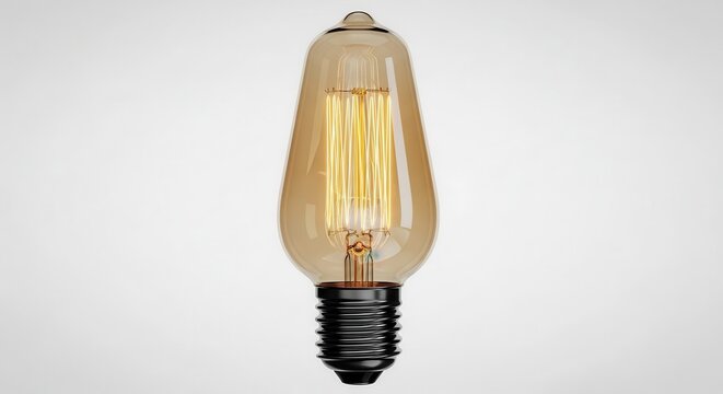 Vintage Edison Light Bulb with Glowing Filaments Isolated on White Background for Creative