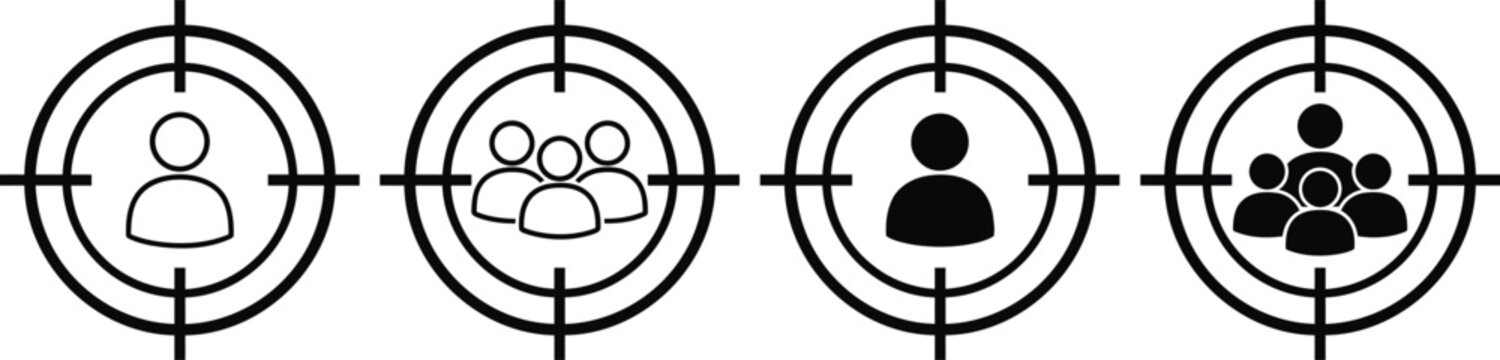 Four target icons with user and group silhouette symbols for marketing.