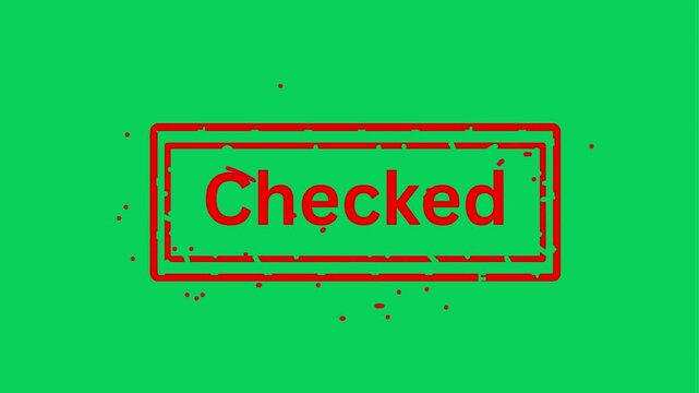 Green background with red text 'hecke' and stamped 'Checked' boxes