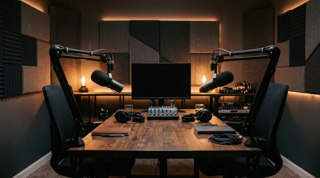 Podcast studio setup prepared for recording session