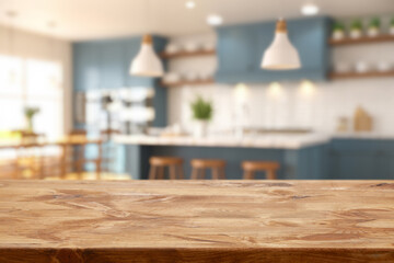 Empty wooden table matte blue interior background © Agil