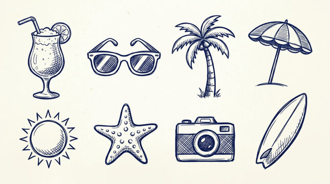 Summer vacation icons and symbols.