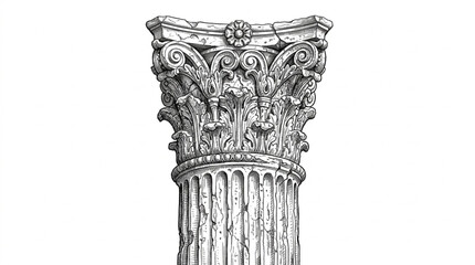 Detailed Corinthian Capital Architectural Element Drawing. © Slamet