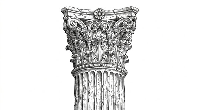 Detailed Corinthian Capital Architectural Element Drawing.