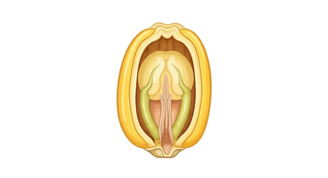 Detailed cross section of a ripe yellow lemon fruit showing internal structure.