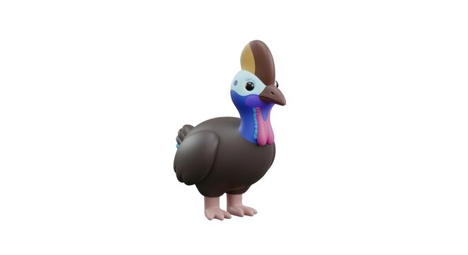 Cute 3D Cassowary Bird Cartoon Character Isolated on White