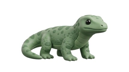 Fototapeta premium Cute Green Lizard Figurine Isolated on White Background