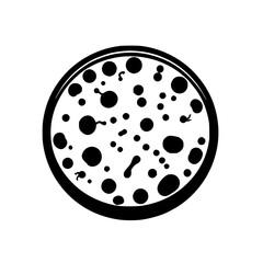Obraz premium Petri dish set with a solid black silhouette of a culture dish featuring bacteria cultures, microbiology icon, silhouette with clean circular edges and white background